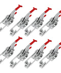 8 Pack Heavy Duty Toggle Clamp Latches 431 Type Up To 2000 Lbs Holding Capacity, red handle, galvanized steel, front view