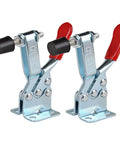 Heavy Duty Toggle Clamp Set 2 Pack With 198 Lb Holding Power for woodworking and metalworking, side view of clamps with red handles