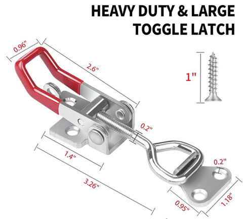 Heavy Duty Toggle Latch Clamp 4002 Adjustable Lock Hole 550 Lbs with dimensions and included screw