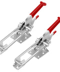 Heavy Duty Toggle Latch Clamp Set With 2000 Lbs Holding Capacity, Adjustable Latch Lock shown with red handles and metal body.