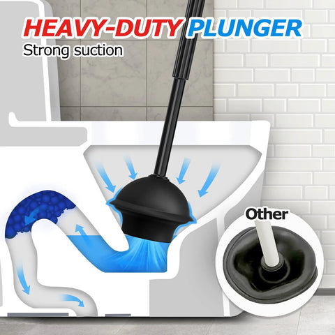 2 Pack 2 In 1 Toilet Brush And Plunger Set With Extended Handle for Easy Cleaning inside toilet, showing strong suction.