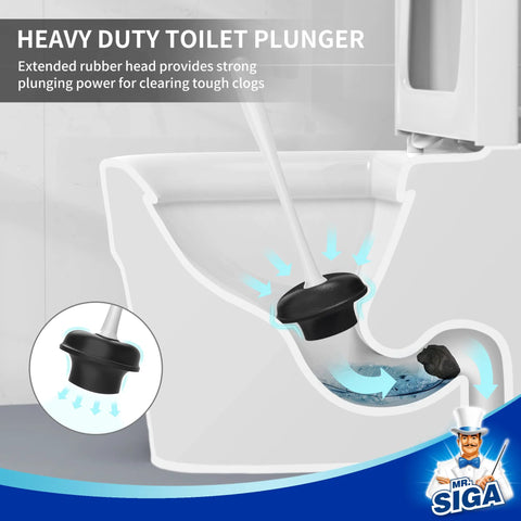 Heavy-duty plunger in action from 2 In 1 Toilet Plunger And Bowl Brush Set For Super Easy Bathroom Cleanup With Space Saving Dual Compartment Holder White Finish Designed For Fast Grime Busting And Tidy Bathrooms Great For Homes Apartments And Dorms MR.SIGA