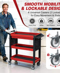 Heavy Duty 3 Tier Tool Cart On Wheels With Drawers And Pegboards For Garage And Workshop, Industrial Steel Rolling Utility Cart With 660 Lbs Load Capacity, Rust Resistant Powder Coated Finish, XCX
