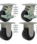 Toolbox Caster Set - Heavy Duty 4" Phenolic Wheels | 3,200 Lbs. Capacity with mounting hardware, four black phenolic wheels