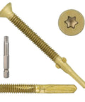 Close-up of 300 Piece Heavy Duty Trailer Deck Screws Set Size 14 X 2-3/4 Inch Torx T30 Self-Tapping Wood To Metal Fasteners With Reamer Tip