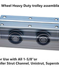 4 Wheel Heavy Duty Trolley Assembly for Barn Doors or Shed Sliding Doors, galvanized steel on strut channel