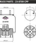 Technical diagram of Engine Air Spring Bag Replacement For Heavy Duty Trucks Keeps Your Ride Smooth And Tough For Hendrickson AAT 23K.