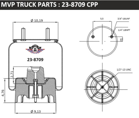 Technical diagram of Engine Air Spring Bag Replacement For Heavy Duty Trucks Keeps Your Ride Smooth And Tough For Hendrickson AAT 23K.