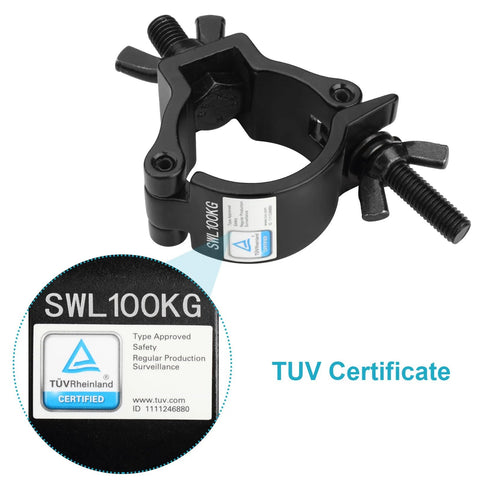 Heavy Duty Truss Clamp For Stage Lighting Fits 2 Inch Outer Diameter Truss Aluminum Alloy 6061 DJ Lights And Projectors PAR Lights Wrap Around Design 220 Pound Load Capacity 10 Pack TUV Certified ID 1111246880 with TUV certificate
