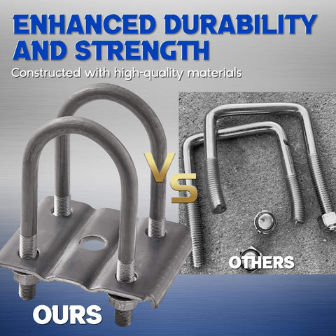 Heavy-duty trailer U-bolts mounting kit for 3 inch round axles, includes four 7 inch U-bolts, two plates, eight 1/2-20 nuts