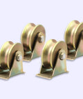 Set of 4 U-Groove Track Wheels, 3in/80mm in galvanized steel for sliding gate, Industrial Groove Wheel Heavy Duty Rigid Caster