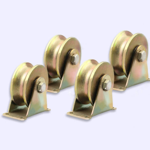 Set of 4 U-Groove Track Wheels, 3in/80mm in galvanized steel for sliding gate, Industrial Groove Wheel Heavy Duty Rigid Caster