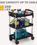 Heavy Duty Folding Utility Cart With 3 Tier Shelves DWVO 240 Lb Load Capacity Collapsible Rolling Cart With 360 Degree Swivel