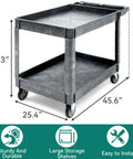 Heavy Duty 2 Tier Plastic Utility Cart With Deep Shelves And 360 Degree Swivel Wheels For Garage Warehouse Office And Cleaning Tasks 45 X 25 Inch Gray