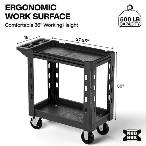 Heavy Duty Service Utility Cart With 36 Inch Ergonomic Height And 500 Pound Capacity, 18 Inch Wide Rolling Cart With 6 Inch Wheels
