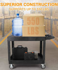 Beefy Heavy Duty Plastic Utility Cart With Flat Top And Two Shelves, 45.87 X 25.2 Inches Work Cart Holds Up To 550 Lbs in warehouse