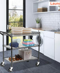 Heavy Duty Utility Cart With 990 Lbs Capacity, 3 Tier Rolling Kitchen Cart On Wheels, Commercial Grade Metal Serving Cart With Wire Shelves And Handle Bar, Black Finish BolDuck in a laundry room setting