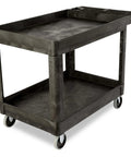 Heavy Duty 2 Shelf Utility Cart With Lipped Shelves And Ergonomic Handle, 500 Lb Capacity, Black Rolling Service Cart For Warehouse Garage Cleaning And Manufacturing Rubbermaid