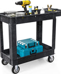 Heavy Duty Plastic Utility Cart On Wheels With 1000 Lb Capacity And 2 Shelves DWVO Rolling Service Cart For Warehouse Garage