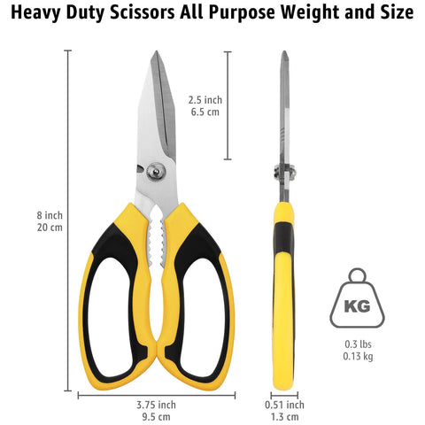Heavy Duty 8 Inch Utility Scissors With Serrated Blades for cutting carpet, cardboard, wire, leather, fabric, rubber, plastic