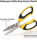 Heavy Duty 8 Inch Utility Scissors With Serrated Blades for cutting carpet, cardboard, wire, leather, fabric, rubber, plastic, and thick materials