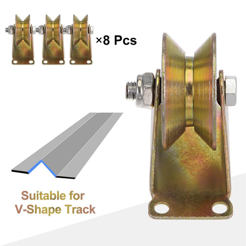 Heavy Duty 8 Pack 2.2 Inch V Groove Gate Caster Wheels With Brackets For Inverted V Track Sliding Gate Use Up To 661 Lbs Per Wheel