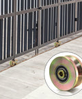 Two Pack Four Inch Solid Slide V Groove Wheels With Heavy Duty Sliding Gate Casters For Industrial Rails And Machinery