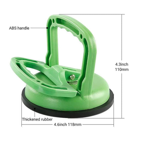 Heavy Duty Vacuum Suction Cup Lifter 4.5 Inch With Dual Locking Handles Gripper in green with ABS handle and thick rubber base