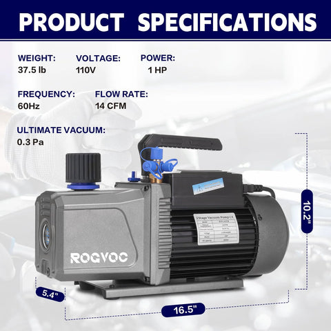 Heavy Duty 14 CFM Vacuum Pump 1 HP Dual Stage Rotary Vane For HVAC Auto Systems 110V 60Hz Deep Vacuum To 25 Microns Built To Last