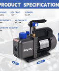 Heavy duty vacuum pump for HVAC, 3.5 CFM, 110V, 1/4 HP single stage rotary vane design, Rogvoc brand.