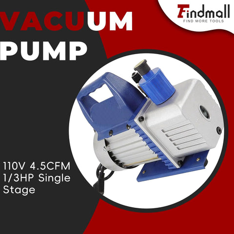 Heavy Duty Vacuum Pump For HVAC Systems 110V 4.5 CFM Single Stage One Third HP For R134a R12 R22 R502 Refrigerants Aluminum Shell