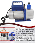 Heavy Duty Vacuum Pump For HVAC Systems 110V 4.5 CFM Single Stage One Third HP For R134a R12 R22 R502 Refrigerants Aluminum Shell With Base