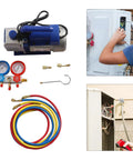 Heavy Duty Vacuum Pump And Manifold Gauge Set For AC Refrigeration Kit 110V 180W One Quarter HP Single Stage Auto And Home Use with hoses and gauges