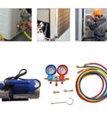 Heavy Duty Vacuum Pump And Manifold Gauge Set For AC Refrigeration Kit 110V 180W One Quarter HP Single Stage Auto And Home Use AC Repair