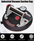 Beefed Up Heavy Duty Vacuum Suction Cup Lifter with Built In Pressure Gauge for Glass and Large Appliances, handle and gauge view