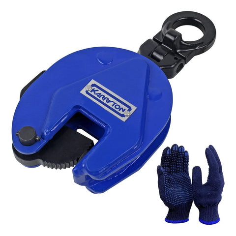Heavy Duty Vertical Plate Clamp For Lifting And Transporting Steel Plates With 1 Ton Load Capacity by KARRYTON alongside safety gloves