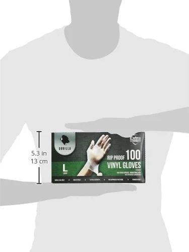 Heavy Duty Vinyl Gloves Latex Free Powder Free Medium Size 100 Count Food Safe shown in packaging