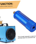 Heavy Duty Water Oil Separator For High Pump Systems With Alloy Aluminum Design; blue separator shown with compressor