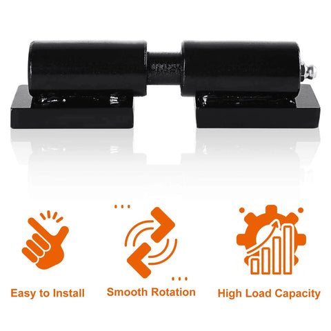 2 Pack Heavy Duty Weld On Barrel Hinges 5 Inch, Greaseable Steel Gate Hinges with Ball Bearings, shown with installation icons