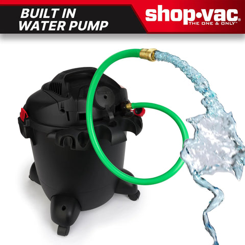 Heavy Duty 12 Gallon Wet Dry Vacuum With Built In Water Pump 5.0 Peak HP 2.5 Inch Diameter 8 Foot Hose 12 Foot Cord Black for home cleanup