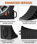 Heavy Duty Wheel Chocks for RVs and Campers Non Slip Tire Chocks for Travel Trailers and Boat Trailers with Handles Durable UV Resistant High Density Plastic Lightweight 4 Pack showing enhanced features and ergonomic handle.