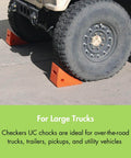 Heavy Duty Wheel Chock For 27-35 Inch Tires With 30,000 Lb Load Capacity, Polyurethane Build, Made In The USA, Durable Trailer Wheel Chock UC1700 securing large truck tire