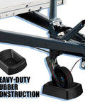 Heavy Duty 6 Inch Wheel Chocks For Trailers 2 Pack Rubber Stabilizers With Single Wheel Stopper installed on trailer wheel