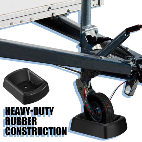 Heavy Duty 6 Inch Wheel Chocks For Trailers 2 Pack Rubber Stabilizers With Single Wheel Stopper installed on trailer wheel