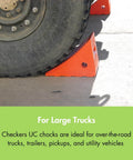 Heavy Duty Wheel Chock For 32 To 46 Inch Tires, 50k Lb Load Capacity, Made In USA Polyurethane Construction securing truck tire
