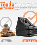 Heavy Duty Wheel Chocks For Cars And Travel Trailers, Stackable Space Saving Anti Slip Wedges With Rock Solid Grip, 4 Pack, Black By TONDA