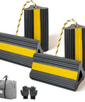 Heavy Duty Wheel Chocks With Gloves And Storage Bag For RVs Trailers Trucks Cars Campers And Aircraft, 8mm Teeth, Non Slip Base