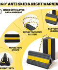 Wheel Chocks With Gloves, Heavy Duty Rubber, 8mm Teeth, Non Slip Base, All Terrain Anti Slip Tire Stopper with reflective rope shown