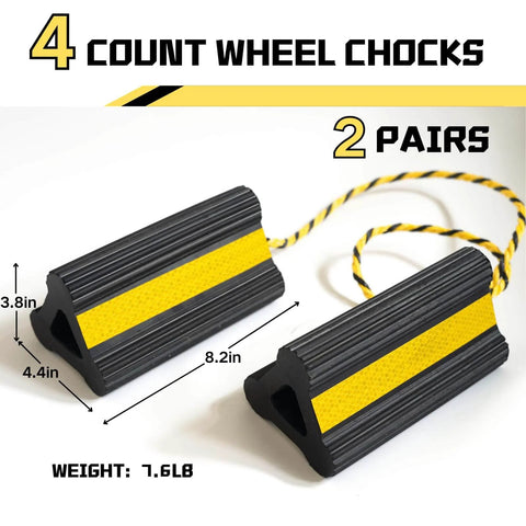 Heavy Duty Wheel Chocks With Gloves And Storage Bag For RVs Trailers Trucks Cars Campers And Aircraft, 8mm Teeth, Non Slip Base, 4 Count