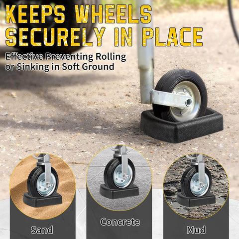 Heavy Duty Rubber Wheel Dock For Trailers With Wheel Chock And Stabilizer Fits 6 Inch Casters Travel Trailer RV Boat Camper Caravans Industrial Grade Nitrile Rubber Oil Water Gasoline Resistant For Secure Parking in use on various surfaces